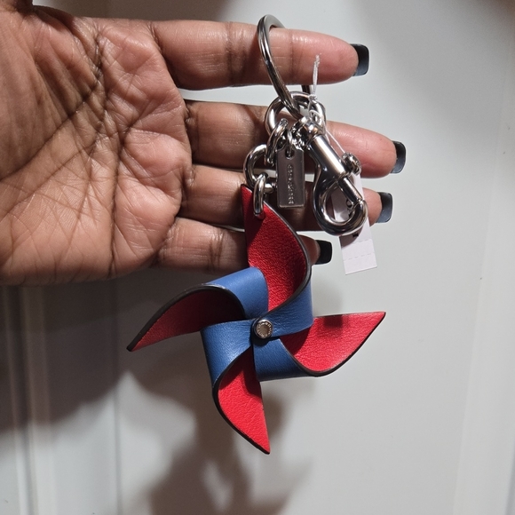 Coach Accessories - Coach Vibrant Red and Blue Pinwheel Key Holder Bag Charm NWT